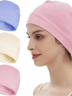3 Pieces 100% Cotton Skull Caps Beanie for Men Women Lightweigt Night Cap Sleep